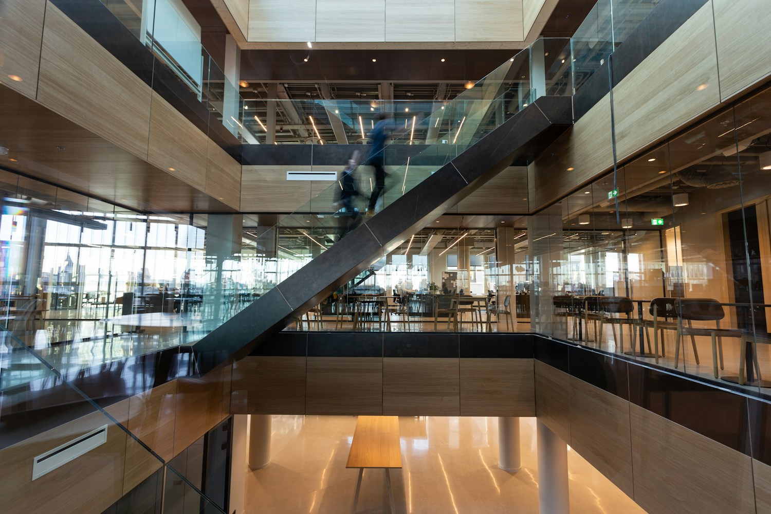Light-filled contemporary architecture with a staircase